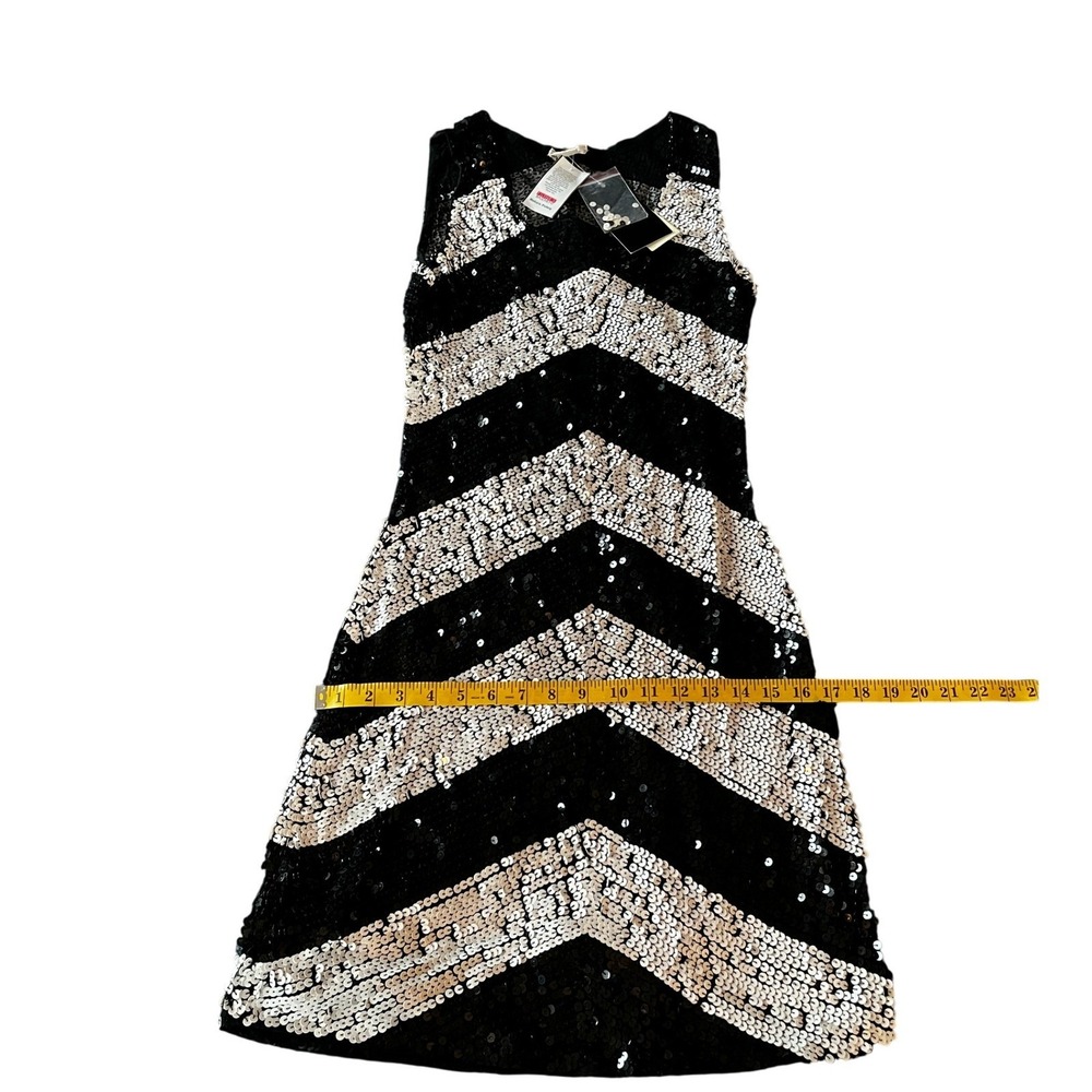 Vintage Zoe B Black White Sequin Chevron Flapper Dress Party Occasion Size M